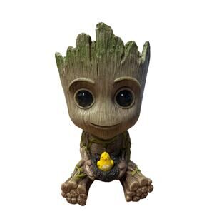 Sitting Baby Groot Holding Bird Nest Planter Flower Pot w Drainage Hole